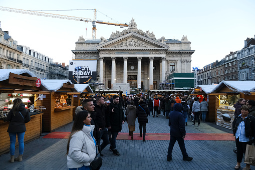 Crowd of people visit the Christmas market in Brussels, Belgium on November 26, 2022.