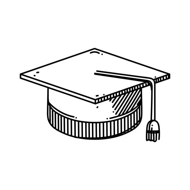 Vector illustration of Education Cap Line icon, Sketch Design, Pixel perfect, Editable stroke. Graduation, Cap-Hat.