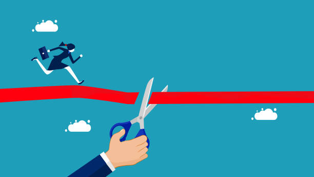 istock Cut business competitors. Businesswoman cut off career path 1446482372