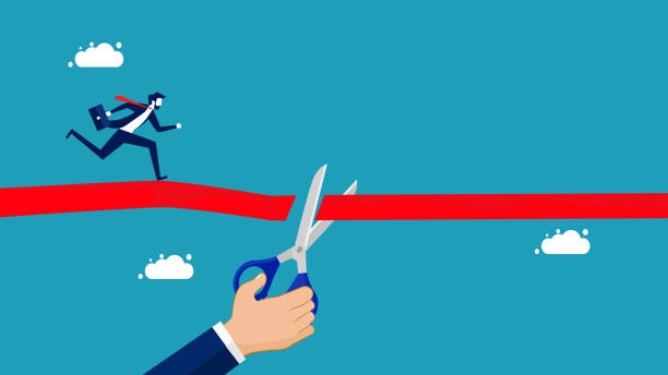 istock Cut business competitors. Businessman cut off career path 1446482391