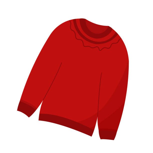 Red wool knitted sweater with decorations for Christmas. Flat illustration of sweatshirt isolated. Red wool knitted sweater with decorations for Christmas. Flat illustration of sweatshirt isolated on white background. red clothing stock illustrations