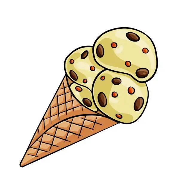 Vector illustration of Turkish ice cream Dondurma in a waffle cone. Traditional turkish desserts. Vector illustration