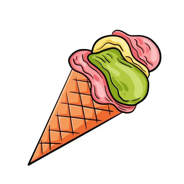 Vector illustration of Turkish ice cream Dondurma in a waffle cone. Traditional turkish desserts. Vector illustration