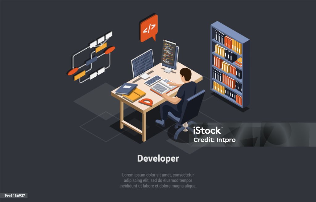 Software Development Coding Process Programmer Or Web Developer Coding ...