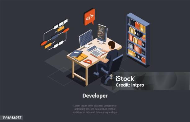 Software Development Coding Process Programmer Or Web Developer Coding ...