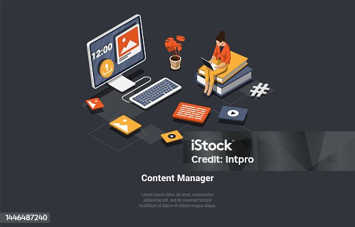 istock Social Media Marketing, Layout Content And Online Promotion. Woman Content Manager Create Successful Content, Makes a Harmonious Combination on Screen of Smartphone. Isometric 3D Vector Illustration 1446487240