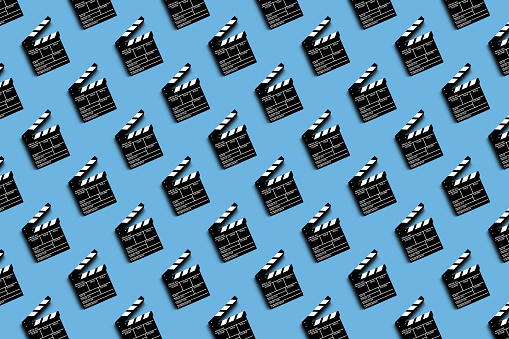 clapper board for shooting video and movies pattern on blue background
