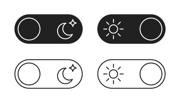 zestaw ikon trybu dziennego i nocnego. przełącznik dnia i nocy. grafika wektorowa eps 10 - resting interface icons push button computer key stock illustrations
