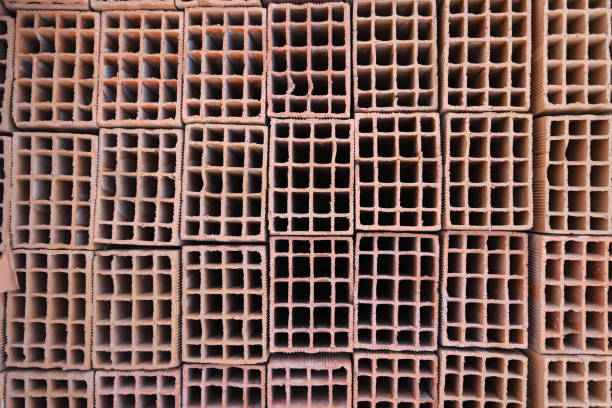 Orange clay block at construction site, Orange hollow brick