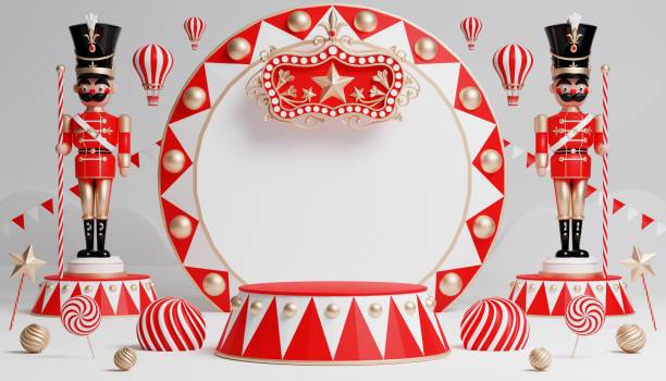 istock 3d Carnival podium with many rides and shops circus tent 3d illustration 1446495222