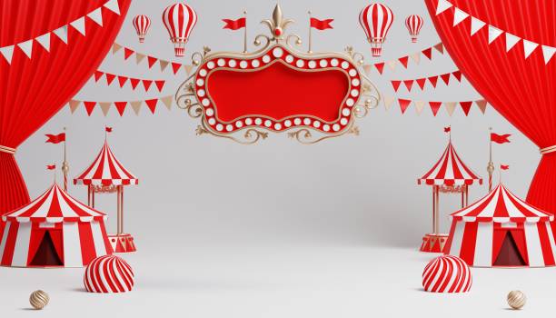 istock 3d Carnival podium with many rides and shops circus tent 3d illustration 1446495225