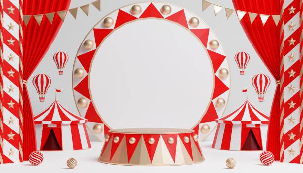 istock 3d Carnival podium with many rides and shops circus tent 3d illustration 1446495232