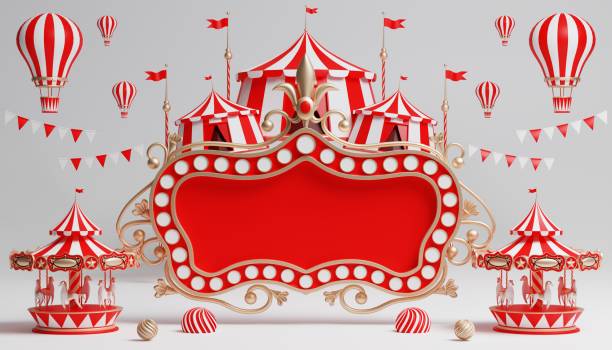 istock 3d Carnival podium with many rides and shops circus tent 3d illustration 1446495242