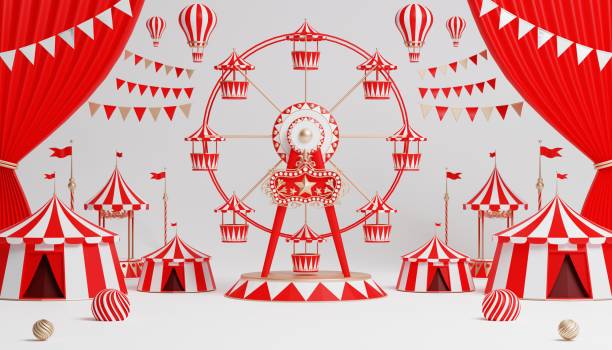istock 3d Carnival podium with many rides and shops circus tent 3d illustration 1446495247