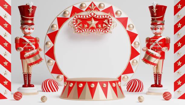 istock 3d Carnival podium with many rides and shops circus tent 3d illustration 1446495249