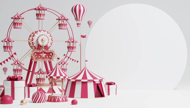 istock 3d Carnival podium with many rides and shops circus tent 3d illustration 1446495258