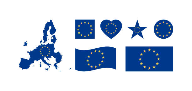 made in eu labels, signs. european product template. european flag in different shapes. eu map. vector ep 10 - 歐盟旗 幅插畫檔、美工圖案、卡通及圖標