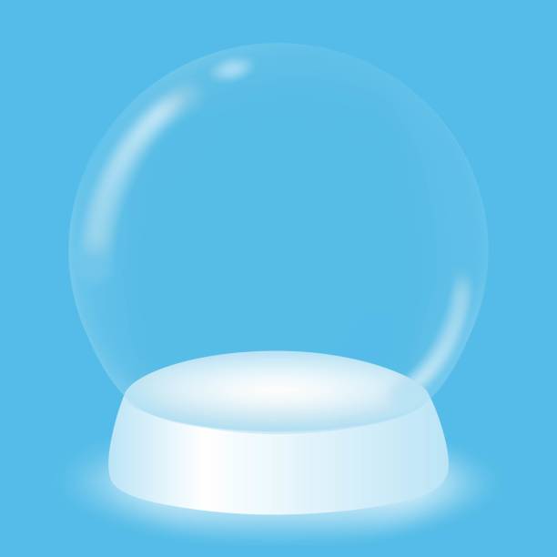 istock Empty transparent snow globe 3D on a blue background. White podium under a glass dome for product promotion. Design element for winter holidays. Vector illustration. 1446503718