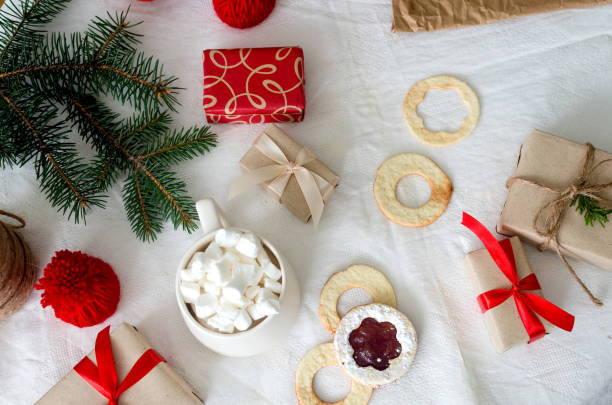 istock Traditional xmas hot drink cocoa with marshmallows on holidays dinner 1446505294