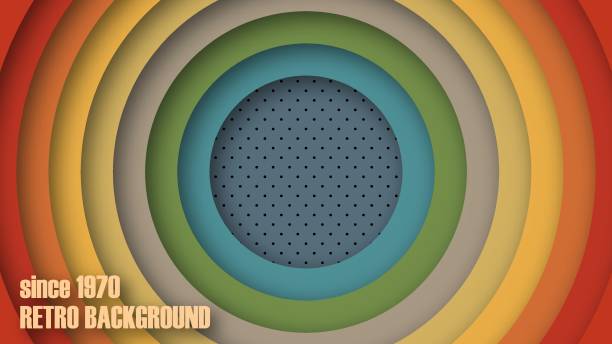 istock Abstract 1970's colorful perforation background with circles element and retro colors. Realistic design in futuristic retro style. Vector funky illustration. 1446505597