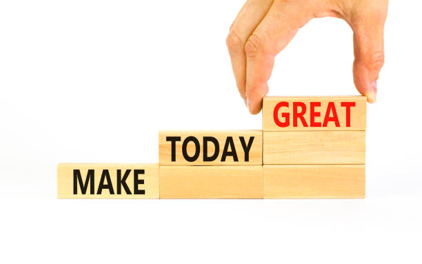 istock Motivation and Make today great symbol. Concept words Make today great on wooden blocks on a beautiful white table white background. Businessman hand. Business and make today great concept. Copy space 1446511832