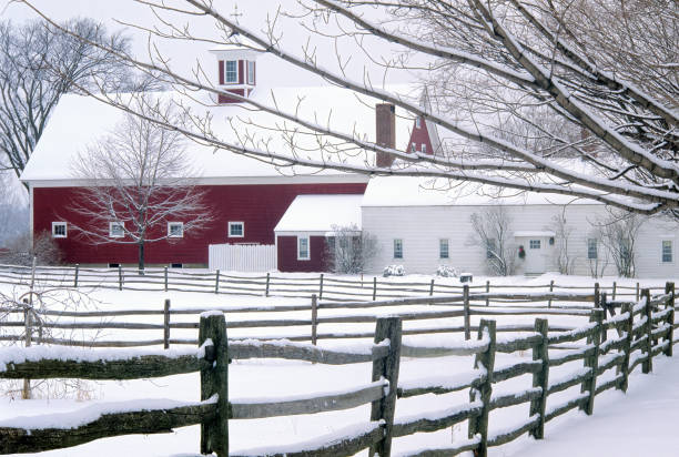istock Tranquil Winter Scene at Rural New England Farm 1446511843