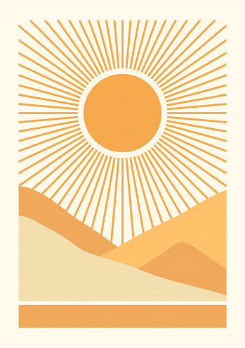 Sunny mountains landscape background illustration poster. Environment postcard, poster design