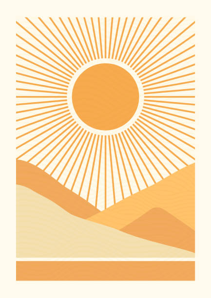 Sunny mountains landscape background illustration poster. Sunny mountains landscape background illustration poster. Environment postcard, poster design southwest stock illustrations