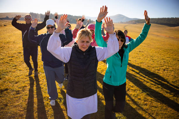 istock In the nature, group of people, stretch out, during their hike 1446514355