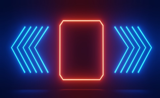 3d render of RGB neon light on darkness background. Abstract Laser lines show at night. Ultraviolet spectrum beam scene for mock up and web banner.