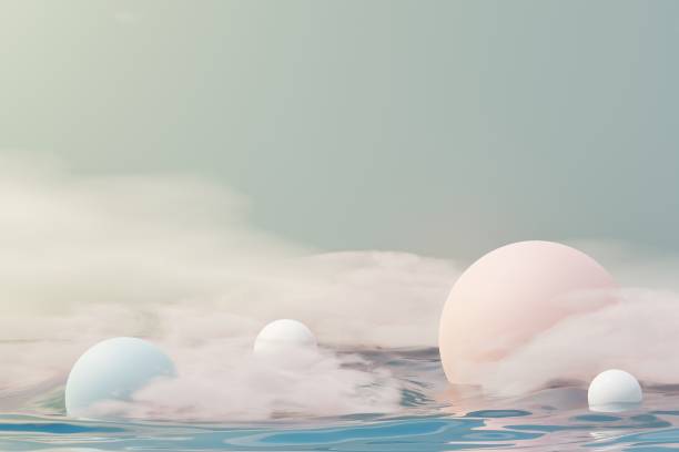 istock 3d render of pastel ball, soaps bubbles, blobs that floating on the air isolated on pastel background. Abstract scene. 1446515533