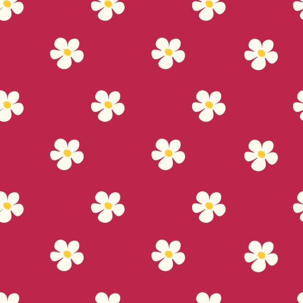 ромашка цветочный бесшовный узор на пурпурном фоне - viva magenta stock illustrations
