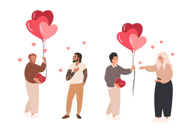 Homosexual couple in romantic relationships. Homosexual couple in romantic relationships. Happy diversity couple on 14 February, Valentines day, Homosexuality, Collection of People on Valentines day gay males stock illustrations