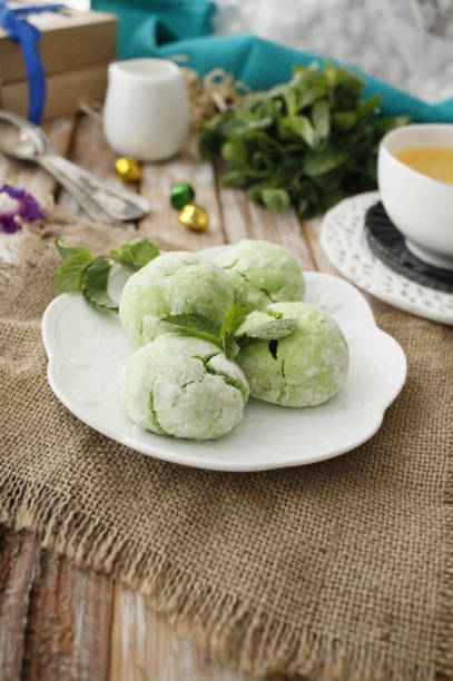 istock Green mint cookies, with fresh herb 1446525996