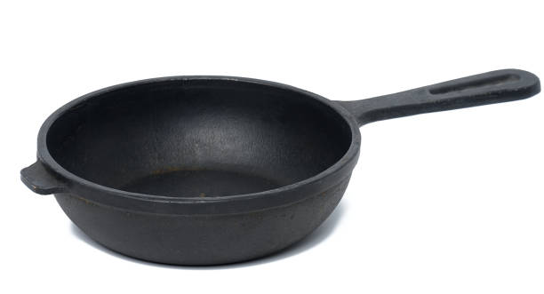 istock Empty black round metal pan on a white isolated background 1446527056