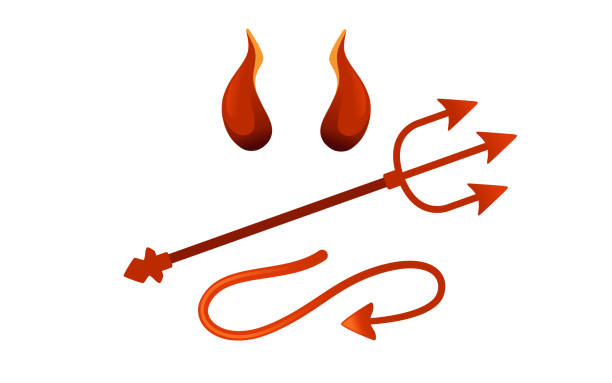 diabelski róg i ogon czerwony szatan trójząb karnawałowa głowa akcesorium ilustracja wektorowa na białym tle - devil stock illustrations