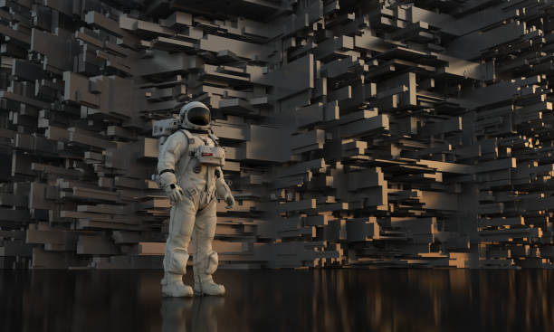 Astronaut at ancient civilization remote planet location