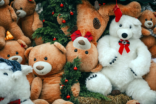 Bears, Toys And Christmas Decoration Concept, New Year
