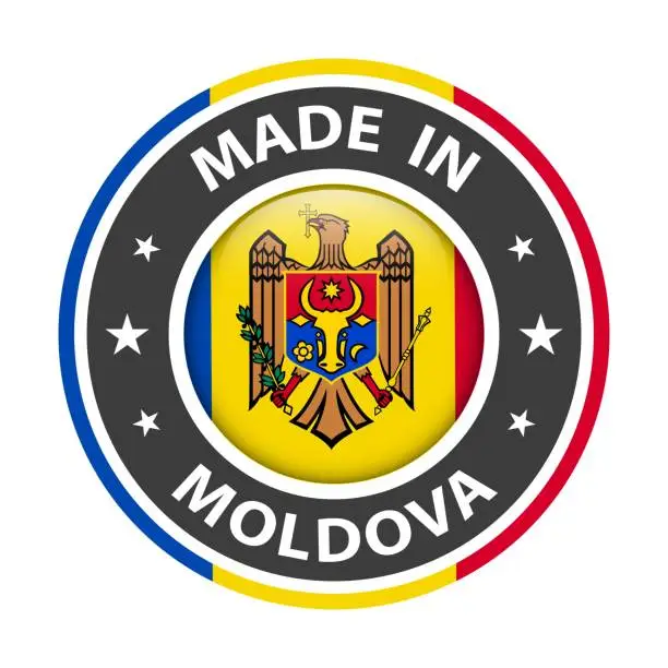 Vector illustration of Made in Moldova badge vector. Sticker with stars and national flag. Sign isolated on white background.