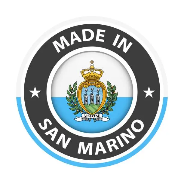 Vector illustration of Made in San Marino badge vector. Sticker with stars and national flag. Sign isolated on white background.