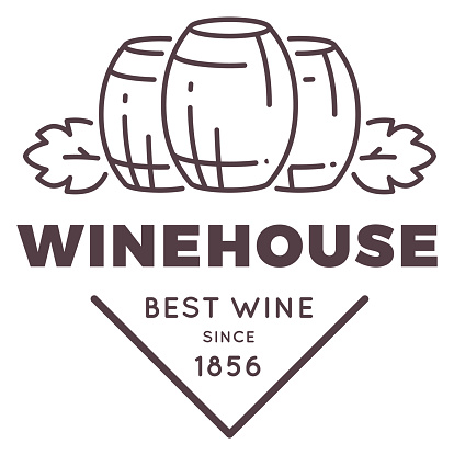 Winehouse label. Bottle logo. Alcohol beverage production isolated on white background