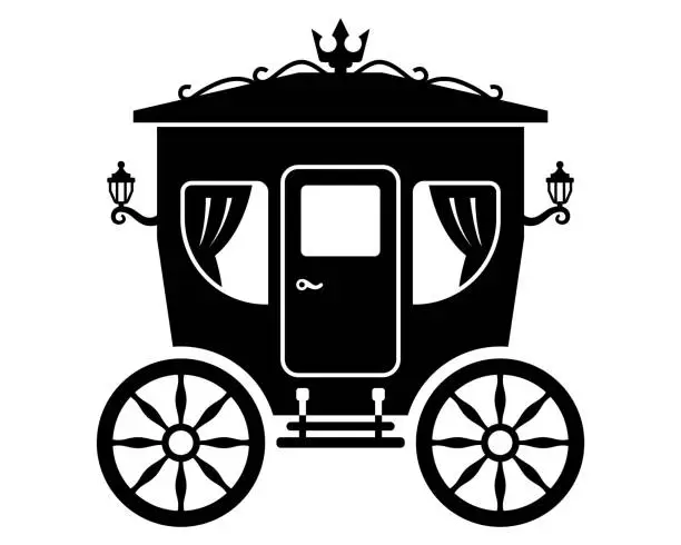 Vector illustration of black icon of a 19th century carriage for transporting passengers. flat vector illustration.