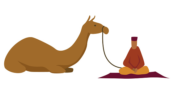 Middle east. Bedouin with camel. Arabic desert traditional symbol. Flat vector illustration.
