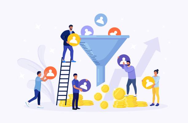 istock Process of communication and attracting new customers, followers, making profit. Sales funnel of leads, prospects. Business strategy. Monetization tips. Increasing conversion rates SMM strategies 1446538785