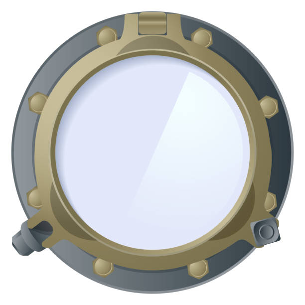 istock Porthole glass. Submarine window. Futuristic metal frame 1446539177