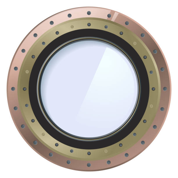 istock Spaceship window. Round porthole. Futuristic glass frame 1446539178