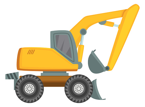 Backhoe grader. Construction loader machine. Cartoon vehicle