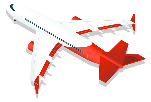 Airplane icon. Isometric flying jet. Passanger plane isolated on white background