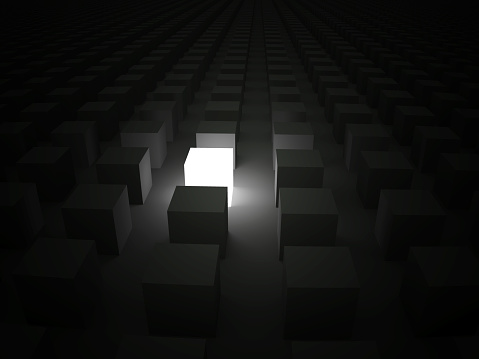 Shining cube in the darkness.\nStanding out of the crowd