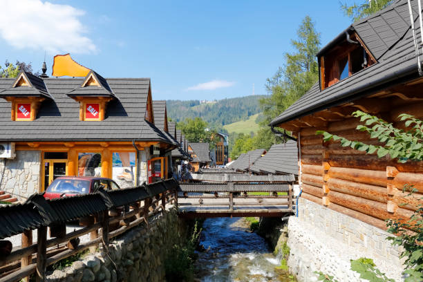 Commercial pavilions in Zakopane stock photo